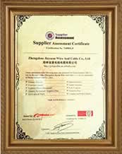 Supplier Assessment certificate